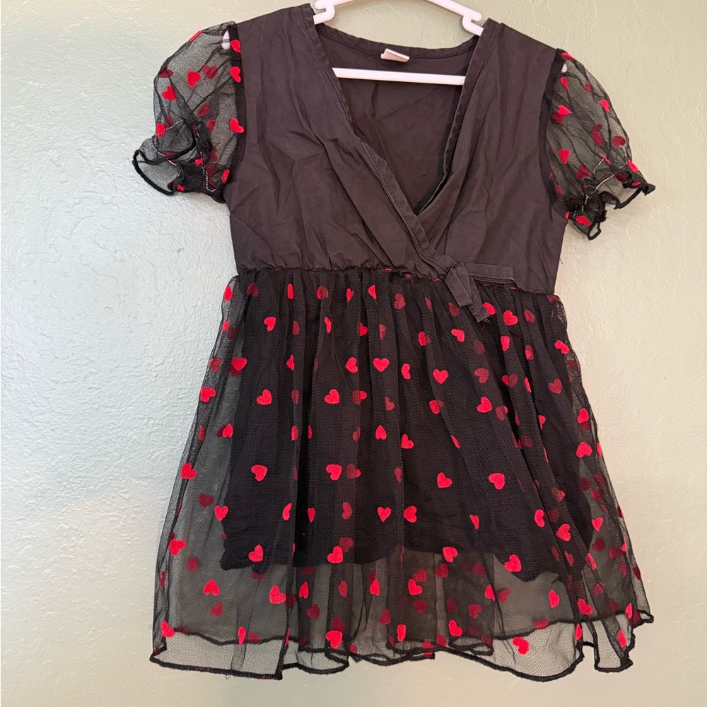 SHEIN Toddler Black Mesh Heart Dress (2T)